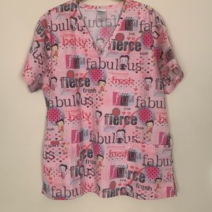 BettyBoop Brand V Neck Fierce Fresh Fabulous Fine Scrub Top L is NWOT